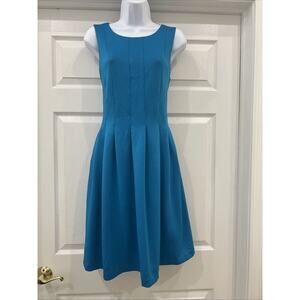 Calvin Klein Dress Size Small S Turquoise Aqua Blue Fit Flare Sleeveless Lines